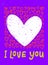 Bright I love you postcard with hearts and I love you inscription. Violet textured poster with empty white heart for