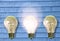 Bright idea light bulbs turned on future positive success