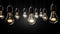 Bright ideas illuminated by glowing light bulb filament generated by AI