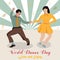 Bright illustration of the couple dancing boogie-woogie. World Dance Day