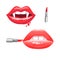 Bright  illustration of red lips with lipstick