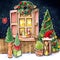 Bright illustration sketch markers new year and christmas exterior window street decor with a festive tree and toys garlands and