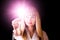 Bright incandescent bulb in woman hands