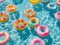 Bright inflatable toys bobbing on crystalclear pool waters surrounded by a lively party atmosphere sunbathing and games