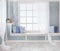 Bright interior, window with curtains, white window sill, room,