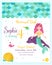 Bright invitation card with cute fairy mermaid