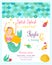 Bright invitation card with cute fairy mermaid
