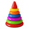 Bright iridescent children`s toy - pyramid of plastic rings with triangular top
