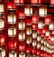 Bright Japanese lanterns hanging on the ceiling