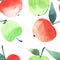 Bright juicy apples pattern seamless watercolor hand sketch