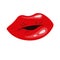 Bright juicy lips for the Day of Kisses. Color illustration of voluminous plump lips. Air kiss. The idea of stickers
