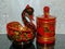 Bright Khokhloma bird and kitchen utensils. Khokhloma is an ancient Russian folk craft of the XVII century.