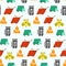 Bright kids pattern with cute geometric animals