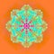 BRIGHT LACE FLOWER MANDALA IN TURQUOISE, AQUAMARINE, ORANGE, FUCHSIA. ABSTRACT BACKGROUND IN ORANGE