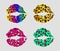Bright leopard lips set on a transparent background. Painted multicolored female lips. Vector illustration.