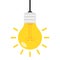 Bright Light Bulb Flat Icon Isolated on White