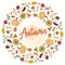 Bright line art round wreath of vegetables and leaves with the inscription autumn
