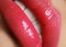 bright lips. Close-up Lips with juicy pink Make-up. Fashion magenta Makeup. Macro Beauty. Augmentation Treatment