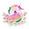 Bright lovely cute fairy magical colorful pattern of unicorn with spring pastel cute beautiful flowers watercolor