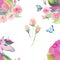 Bright lovely cute fairy magical colorful pattern of unicorns with spring pastel cute beautiful flowers watercolor