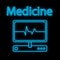 Bright luminous blue medical medical scientific digital neon sign for pharmacy store or hospital laboratory beautiful shiny