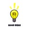 Bright, luminous and stylized light bulb and the inscription of good ideas.