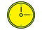 A bright luminous yellow illustration of a round clock with no second hand reading twelve fifteen