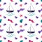 Bright marine pattern with fantastic fish, ships, starfish and shells