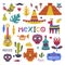 Bright Mexico Elements and Symbols with Pinata and Sombrero Hat Vector Set
