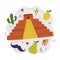 Bright Mexico Object with Pyramid and Cactus Element Vector Composition