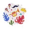 Bright Mexico Object with Trumpet, Moustache and Foliage Element Vector Composition