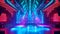 Bright Modern futuristic concert stage with dynamic neon red blue illumination. Modern Night Club. Concept of virtual