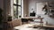 Bright and Modern Home Office Interior Design (generative AI)