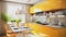 bright modern kitchen interior in yellow white color