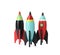 Bright modern toy rockets isolated. Back to school