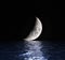 Bright moon shining on the blue sea at night
