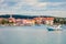 Bright morning cityscape of popular summer resort Porec. Beautiful spring seascape of Adriatic Sea. Stunning scene of Istrian