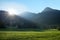 Bright morning sun over the mountain crest in the allgau alps