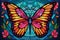 Bright motley butterfly vector in stained glass style