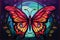 Bright motley butterfly vector in stained glass style