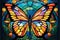 Bright motley butterfly vector in stained glass style