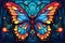 Bright motley butterfly vector in stained glass style