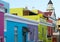Bright multicolored facades of buildings in Bo-Kaap district of Cape Town