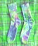 Bright multicolored socks are hand painted.