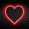 Bright neon heart. Heart sign on dark transparent background. Neon glow effect