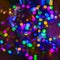 Bright neon sparkle, bokeh lights. Selective focus. Defocused lights. Abstract holiday background