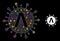 Bright Net Lambda Coronavirus Strain Icon with Constellation Colorful Lightspots