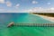 Bright ocean landscape at Venice fishing pier in Florida, USA. Popular vacation place in south