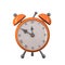 Bright orange alarm clock isolated on a white background