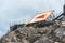 Bright orange arrow near cable car station on Dachstein glacier